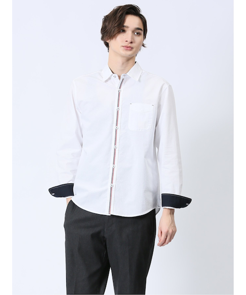 【WEB限定】綿オックス トリコテープ レギュラーカラー長袖シャツ