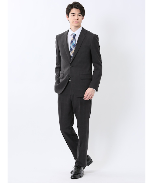 Woolen Tec On スリムフィット 2ボタン2ピーススーツ チェック黒
