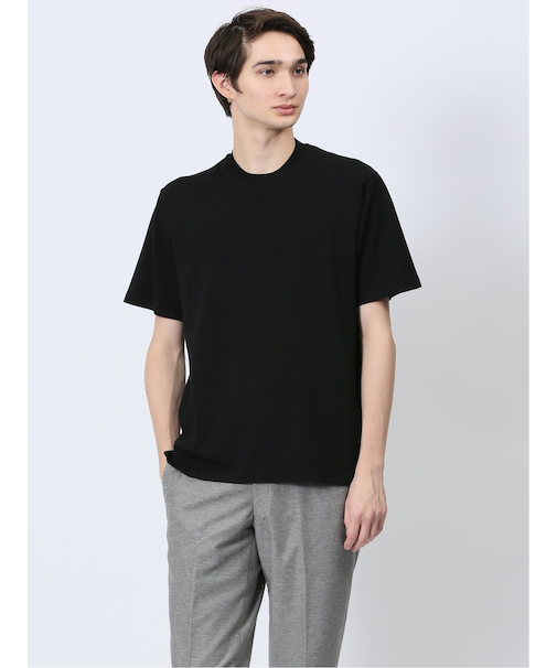 ウォッシャブル 綿混ニット クルーTシャツ