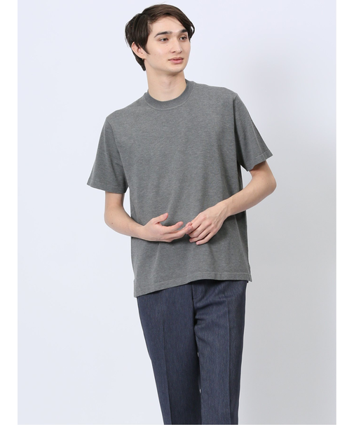 ウォッシャブル 綿混ニット クルーTシャツ
