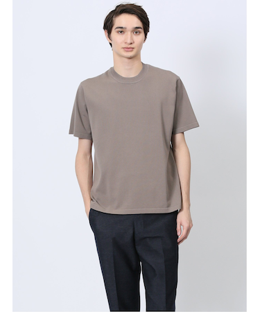 ウォッシャブル 綿混ニット クルーTシャツ