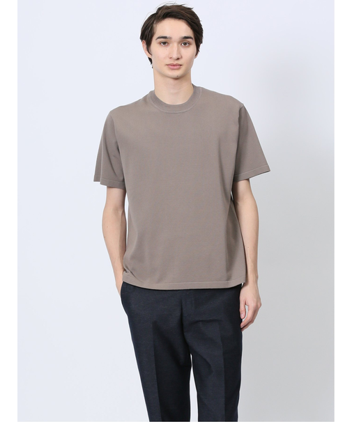 ウォッシャブル 綿混ニット クルーTシャツ