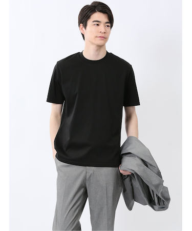 【DRESS T-SHIRT】綿ストレッチ スロープネック半袖Tシャツ