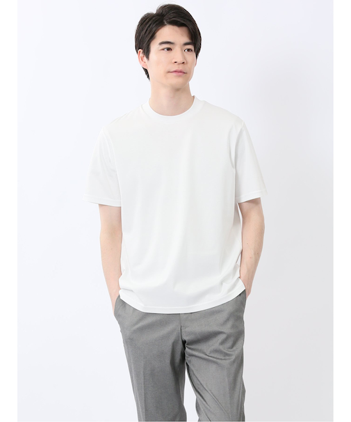 【DRESS T-SHIRT】綿ストレッチ スロープネック半袖Tシャツ