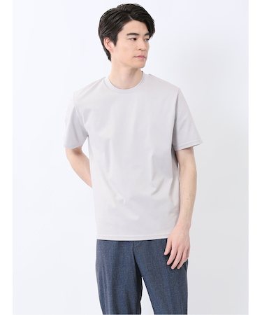 【DRESS T-SHIRT】綿ストレッチ スロープネック半袖Tシャツ