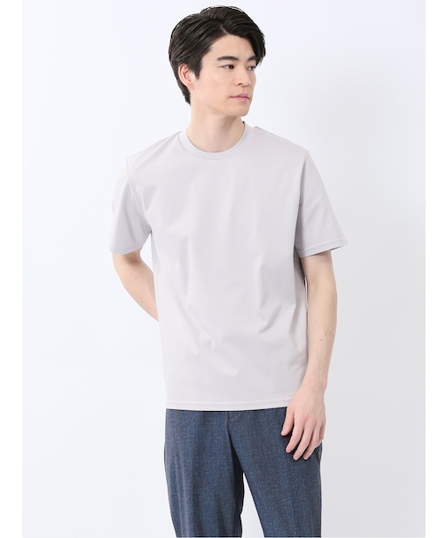 【DRESS T-SHIRT】綿ストレッチ スロープネック半袖Tシャツ