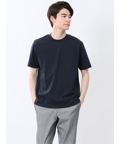 【DRESS T-SHIRT】綿ストレッチ スロープネック半袖Tシャツ