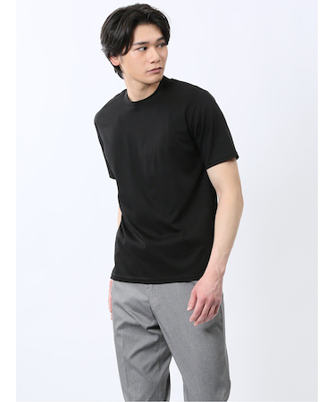 【DRESS T-SHIRT】綿ストレッチ スロープネック半袖Tシャツ