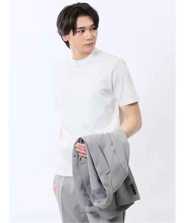 【DRESS T-SHIRT】綿ストレッチ スロープネック半袖Tシャツ