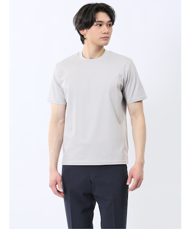 【DRESS T-SHIRT】綿ストレッチ スロープネック半袖Tシャツ