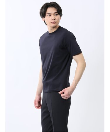 【DRESS T-SHIRT】綿ストレッチ スロープネック半袖Tシャツ