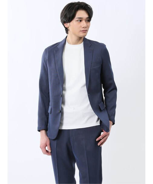 軽量 スリムフィット 2ボタンジャケット ウィンドペン青(セットアップ可能)