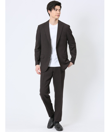 軽量メッシュ レギュラーフィット 2ボタン2ピーススーツ チェックこげ茶