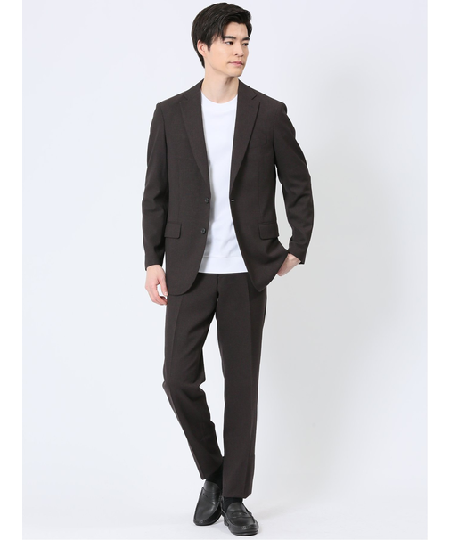 軽量メッシュ レギュラーフィット 2ボタン2ピーススーツ チェックこげ茶