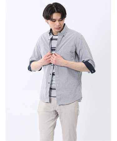 クールマックス サッカー ボタンダウン 7分袖シャツ