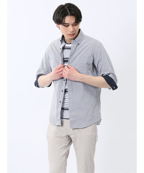 クールマックス サッカー ボタンダウン 7分袖シャツ