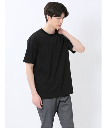 ストレッチ ニット衿 クルーネック半袖Tシャツ