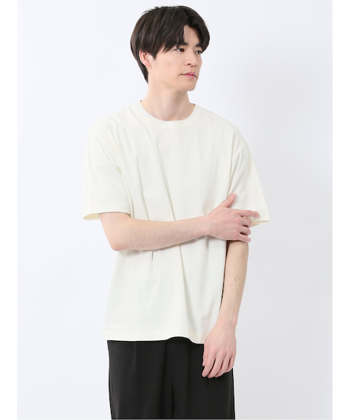ストレッチ ニット衿 クルーネック半袖Tシャツ