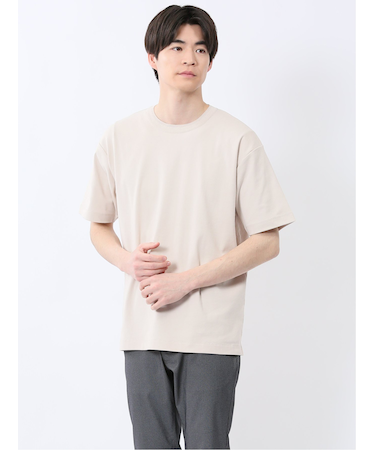 ストレッチ ニット衿 クルーネック半袖Tシャツ