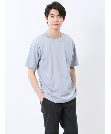 ストレッチ ニット衿 クルーネック半袖Tシャツ