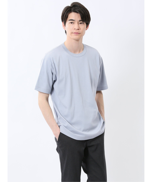 ストレッチ ニット衿 クルーネック半袖Tシャツ