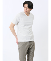 メッシュ かすれプリント Vネック半袖Tシャツ