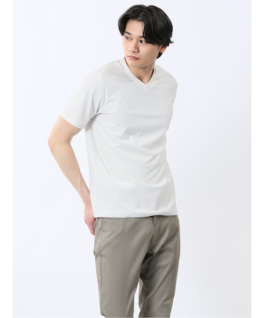 メッシュ かすれプリント Vネック半袖Tシャツ