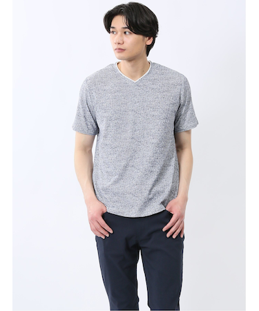 メッシュ かすれプリント Vネック半袖Tシャツ