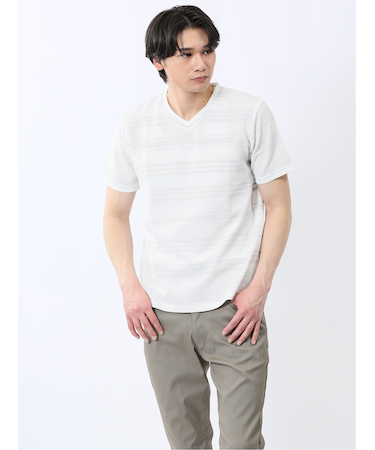 メッシュボーダー Vネック半袖Tシャツ