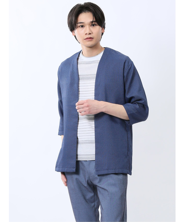 からみ織り ボタンレス 7分袖カーディガン