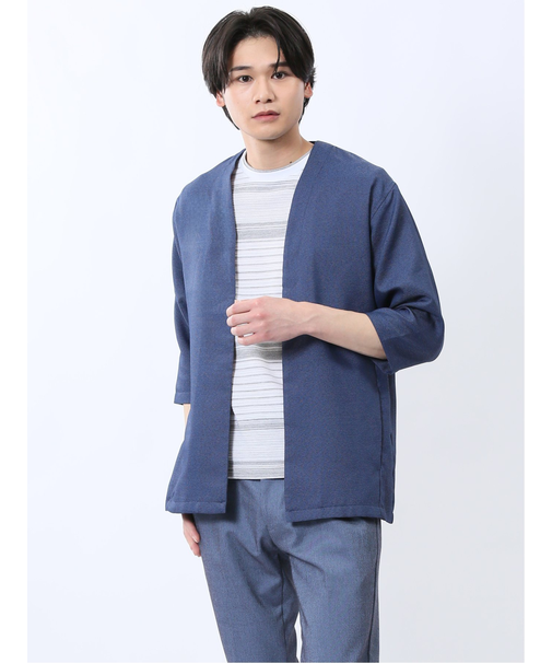 からみ織り ボタンレス 7分袖カーディガン