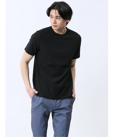 リンクス幾何学柄ジャガード クルーネック半袖Tシャツ