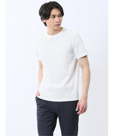 リンクス幾何学柄ジャガード クルーネック半袖Tシャツ