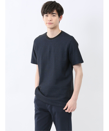 メランジ 裏ボーダー クルーネック半袖Tシャツ