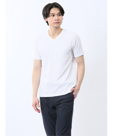 ふくれ千鳥ジャガード Vネック半袖Tシャツ