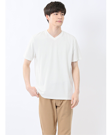 リンクスダイヤ柄ジャガード Vネック半袖Tシャツ