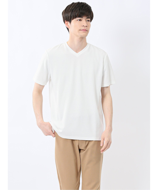 リンクスダイヤ柄ジャガード Vネック半袖Tシャツ