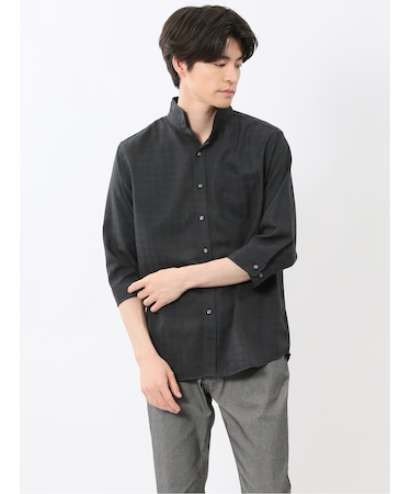 TechLinen スタンドカラー 7分袖シャツ