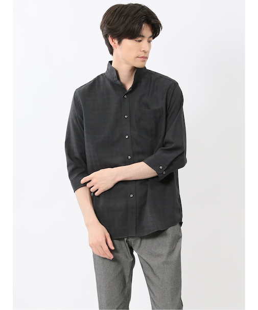 TechLinen スタンドカラー 7分袖シャツ