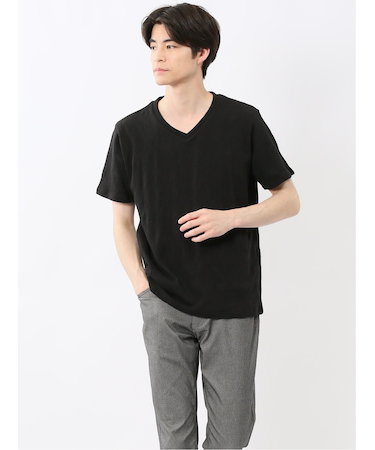ふくれアーガイル Vネック半袖Tシャツ