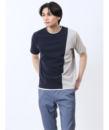 ポンチ配色 クルーネック半袖Tシャツ