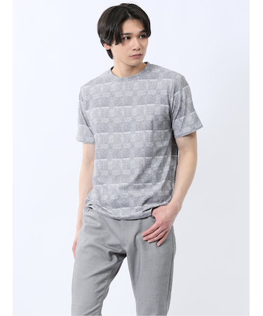 メッシュ かすれプリント クルーネック半袖Tシャツ