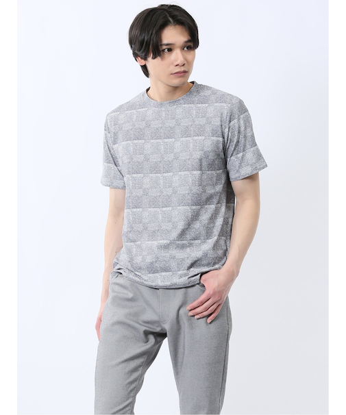 メッシュ かすれプリント クルーネック半袖Tシャツ