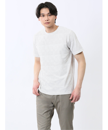 メッシュ かすれプリント クルーネック半袖Tシャツ
