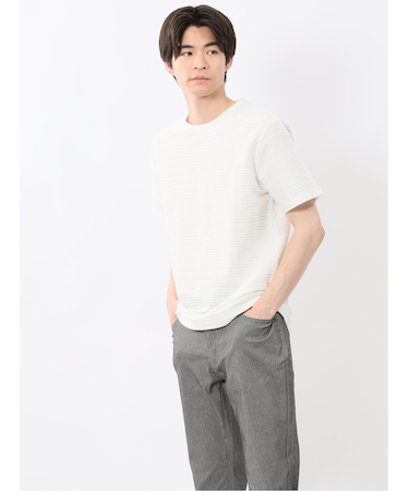 ピンタックボーダー クルーネック半袖Tシャツ