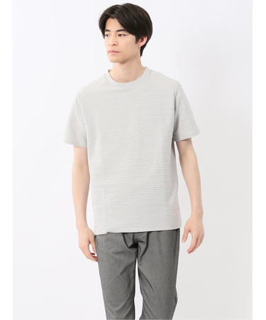 ピンタックボーダー クルーネック半袖Tシャツ