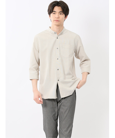 TechLinen バンドカラー 7分袖シャツ
