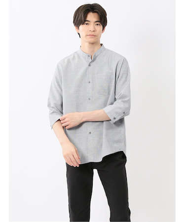 TechLinen バンドカラー 7分袖シャツ