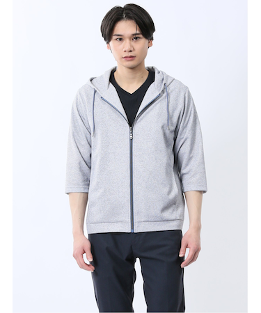 ドビーメッシュ 7分袖パーカー