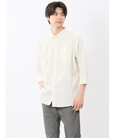TechLinen ボタンダウン 7分袖シャツ